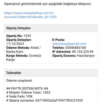 Wow Petshop Firması Siparişim Gönderilmedi Firmaya Ulaşamıyorum.