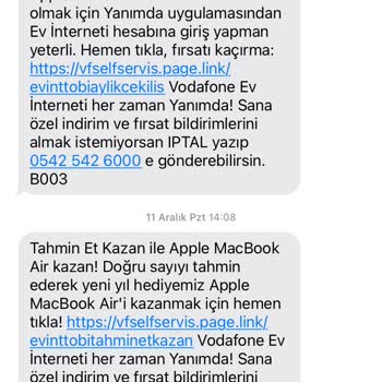 Vodafone Kampanya Çekiliş Mesajları