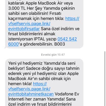 Vodafone Kampanya Çekiliş Mesajları