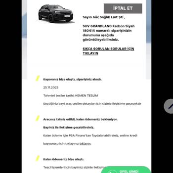 Opel Ödediğimiz Aracı Teslim Etmiyor.