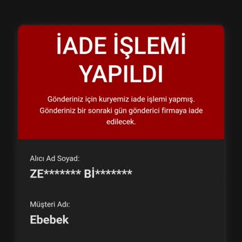 AGT Kurye Hepsiburada Ebebek Siparişimi İadeye Göndermiş