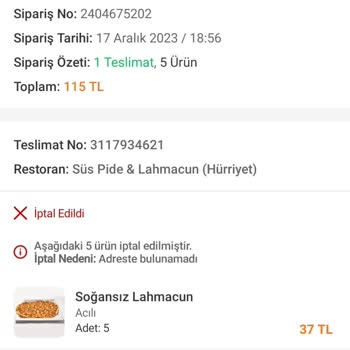 Trendyol Yemek Teslim Edilmeyen Siparişin Para İadesini Alamıyorum.
