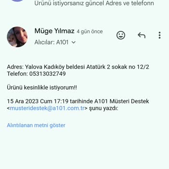 A101 Ürünümü Göndermiyor. Parayı Kullanıyorlar.