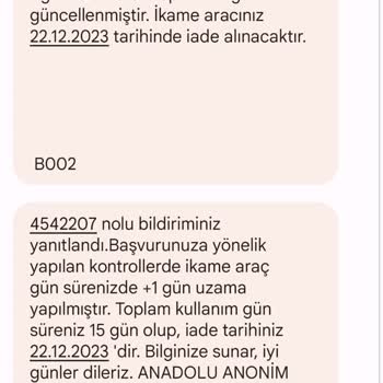 Anadolu Sigorta İkame Araç Süresi