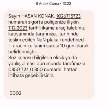 Anadolu Sigorta İkame Araç Süresi