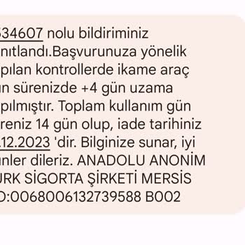 Anadolu Sigorta İkame Araç Süresi