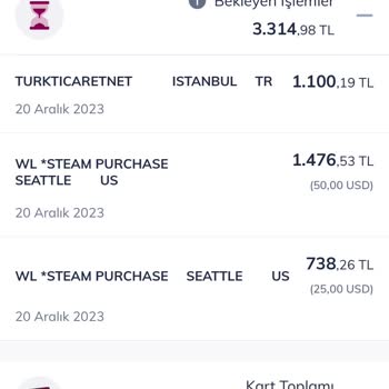 Steam Kredi Kartından İşlem Yapılması Çalıntı