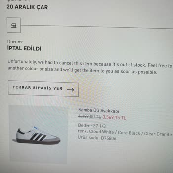Adidas.com.tr Siparişimi Haksız Yere İptal Etti