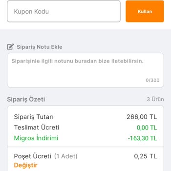 Migros Sanal Market Sepet Tutarı Ve Ödeme Tutarı Farkı!