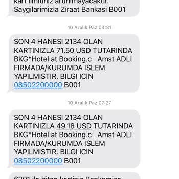 Booking.com Kartımdan Bana Ait Bir İşlem Yapılmıştır