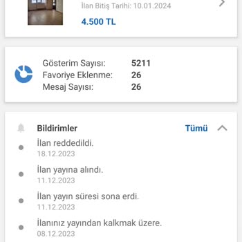 Sahibinden İlan Yayından Kaldırıldı