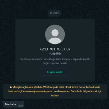 WhatsApp +213 781 70 57 07 Numaradan Gelen Mesaj