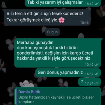 Damla Butik Farklı Renkte Ürün Gönderdiler