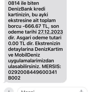Denizbank Kredi Kartı Harcama Yapmamama Rağmen Gelen Ekstre Borcu