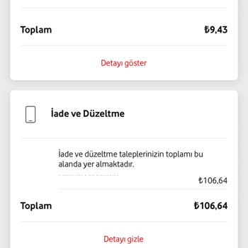 Vodafone Faturaya Yansıyan İade Ve Düzeltme Bedeli
