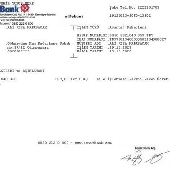 Denizbank'tan Habersiz Kesilen 399 TL!