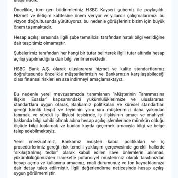 HSBC Vadeli Vadesiz Hesap Açılmaması