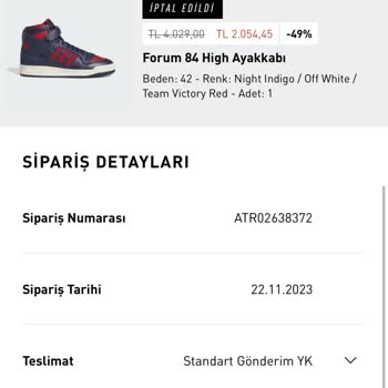 adidas 1 Ay Gelmeyen Ürün