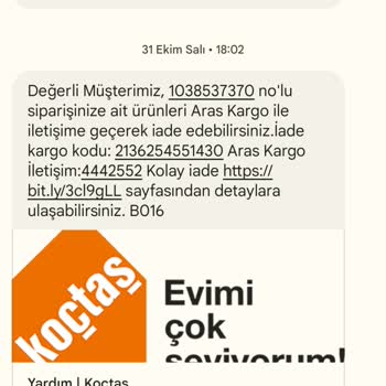 Koçtaş İadeye Verdiğim Ürünümün Para İadesi Yapılmadı