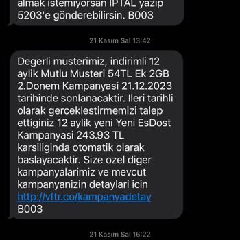 Vodafone Pişmanlıktır Tarife Değişikliği Talebimi İzinsiz İptal Etti