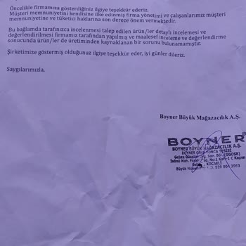 Boyner Sattığı Ürünün Arkasında Durmuyor.