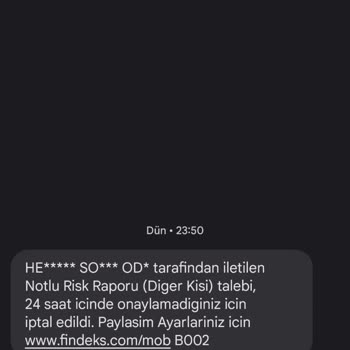Findeks Tarafıma İletilen İzinsiz Yapılmış İşlem