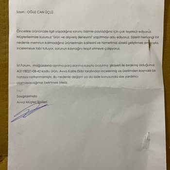 Avva Giyim Garantiden Ürün Değişim Hakkımı Kullanamıyorum