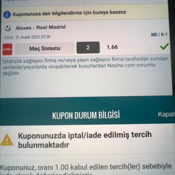 Nesine.com Alaves Real Madrid Maçına Oynamış Olduğum Bahis İade Oldu