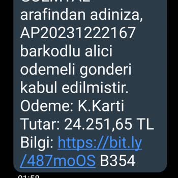 PTT Kargo Sahte Kargo Mesajı