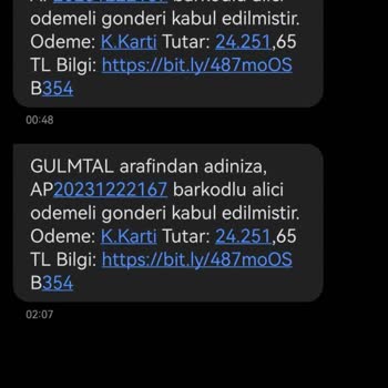 Gulmtal (SMS) Tarafından Adınıza Şeklinde Başlayan Kargo SMS'i