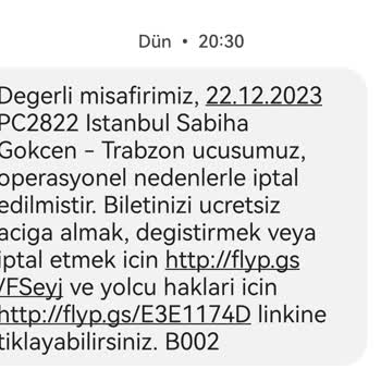 Pegasus Havayolları Operasyonel (? ) Nedenden Dolayı Uçuş İptali
