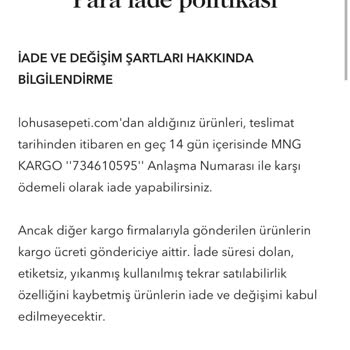 Lohusa Sepeti Lohusasepeti.com İade Yapmıyor