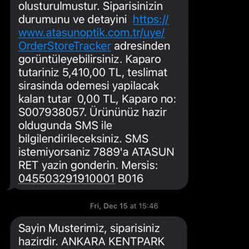 Atasun Optik Bir Türlü Kargo Yapılmayan Ürün