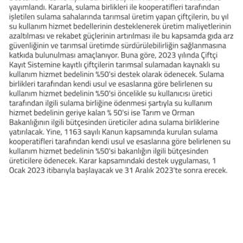 Tarım Ve Orman Bakanlığı Tarımsal Sulama Desteği