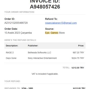 Epic Games Paramı İade Etmiyor
