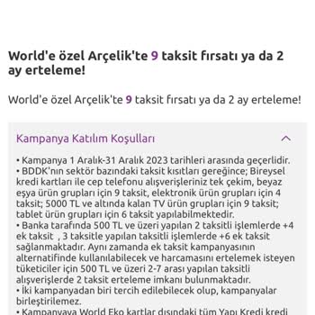 Yapı Kredi Word Kart Arçelik'te 2 Ay Erteleme Mağduriyeti