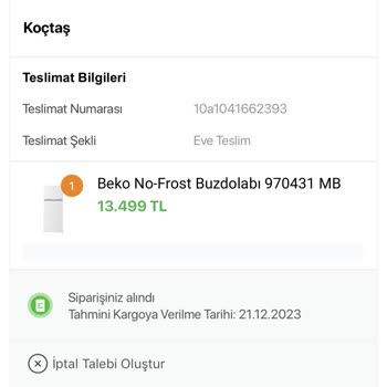 Koçtaş İnternet Sitesi Üzerinden Satılan Ürünün Tedarik Edilememesi Nedeniyle İptali