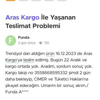 Aras Kargo İle Yaşanan Teslimat Problemi