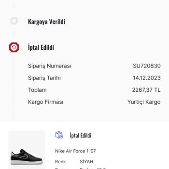 Sneaks Up 1 Hafta Sonra İptal Edilen Sipariş