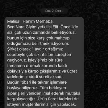 Nare Giyim Sipariş Göndermiyor İade De Etmiyor