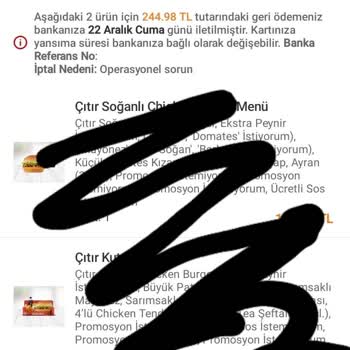 Trendyolgo Salon Burger Tarafından İptal Edilen Sipariş
