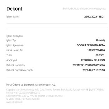 İninal Kart Google Proxima Beta Aboneliği İadesi Ve İptali Talebi