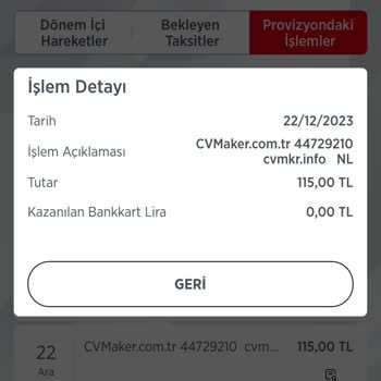 CV Maker Sitesinin İzinsiz Kart İşlemi Yapması