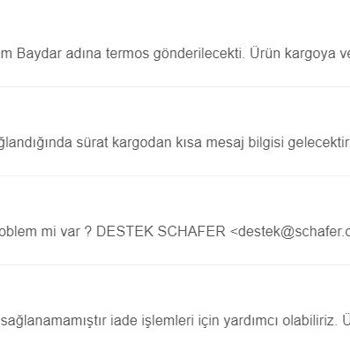 Schafer Marka Bardak Termos Garanti Kapsamında Ürün Değişimi Problemi