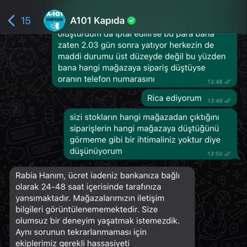 A101 Ürün İptali Sonrası Para İadesi Sorunu