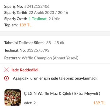 Trendyol Yemek Trendyol GO Yemek Siparişimi Teslim Edildi Olarak Gösterdi