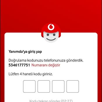 Vodafone Yanımda Uygulamasına Girmek İçin Dört Haneli Kod Gelmiyor.