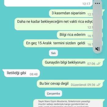 Nare Giyim Sipariş Gecikmesi, Geri Dönüş Sağlanamaması