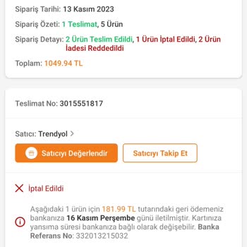 Trendyol Ücret İade Talebi