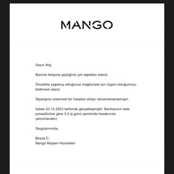 Mango Online Sorumsuzsa Sipariş İptali